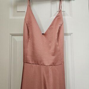 David Bridal Bridesmaid Spaghetti Strap Satin A-Line Long Dress